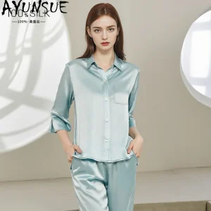 AYUNSUE 100% Silk Woman Pajama Sets High Quality Solid Color Pajamas for Women Simple Sleepwear Womens Matching Sets Пижама - AliExpress Women's Sleep & Lounge
