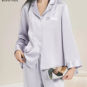 BirdTree, 19MM 100%Real Silk Pajamas Set, Women Long Sleeve Solid, Sexy Casual Long Pants Homewear, 2024 Summer Autumn S48086QC - AliExpress Women's Sleep & Lounge