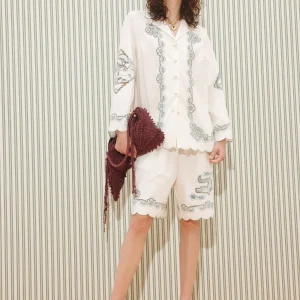Organic Cotton Louis Embroidered Shirt Shorts Set Casual Summer Vacation Two Piece Women's Fashion Cotton Long Sleeve Button up - AliExpress Shirts & Blouses