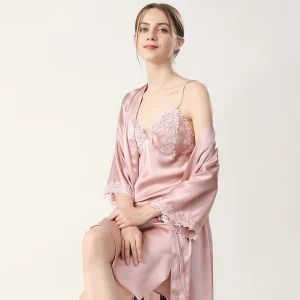 2026 100% Mulberry Silk Robe Set Women Lace Trim Spaghetti Strap Nightgown & Kimonos Two Piece Luxury Satin Lingerie Sleepwear - AliExpress Women's Sleep & Lounge