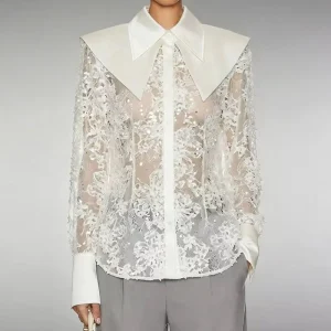 Retro V-neck Patchwork Lace Blouse for Women - Transparent Hole Design - Stylish Casual Everyday Top - 2026 New Design - AliExpress Shirts & Blouses