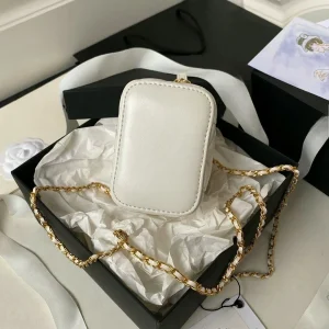 White Quilted Mini Box Bag, Leather‑Woven Gold Chain Small Crossbody Camera Purse - AliExpress Women's Handbags