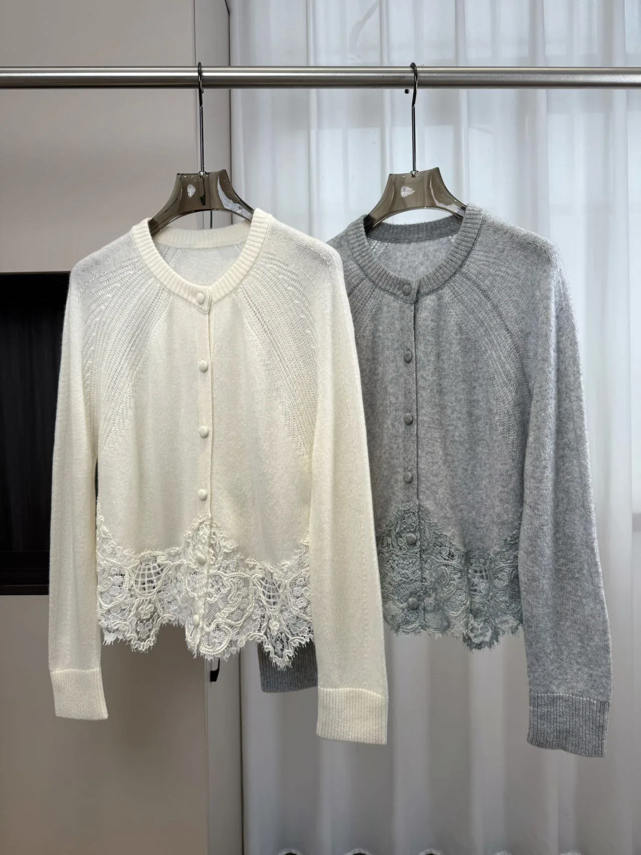 Women Lace Stitching Knitted Cardigan Round Neck Single Breasted Long Sleeve Elegant Ladies Sweater - AliExpress Sweaters&Jumpers