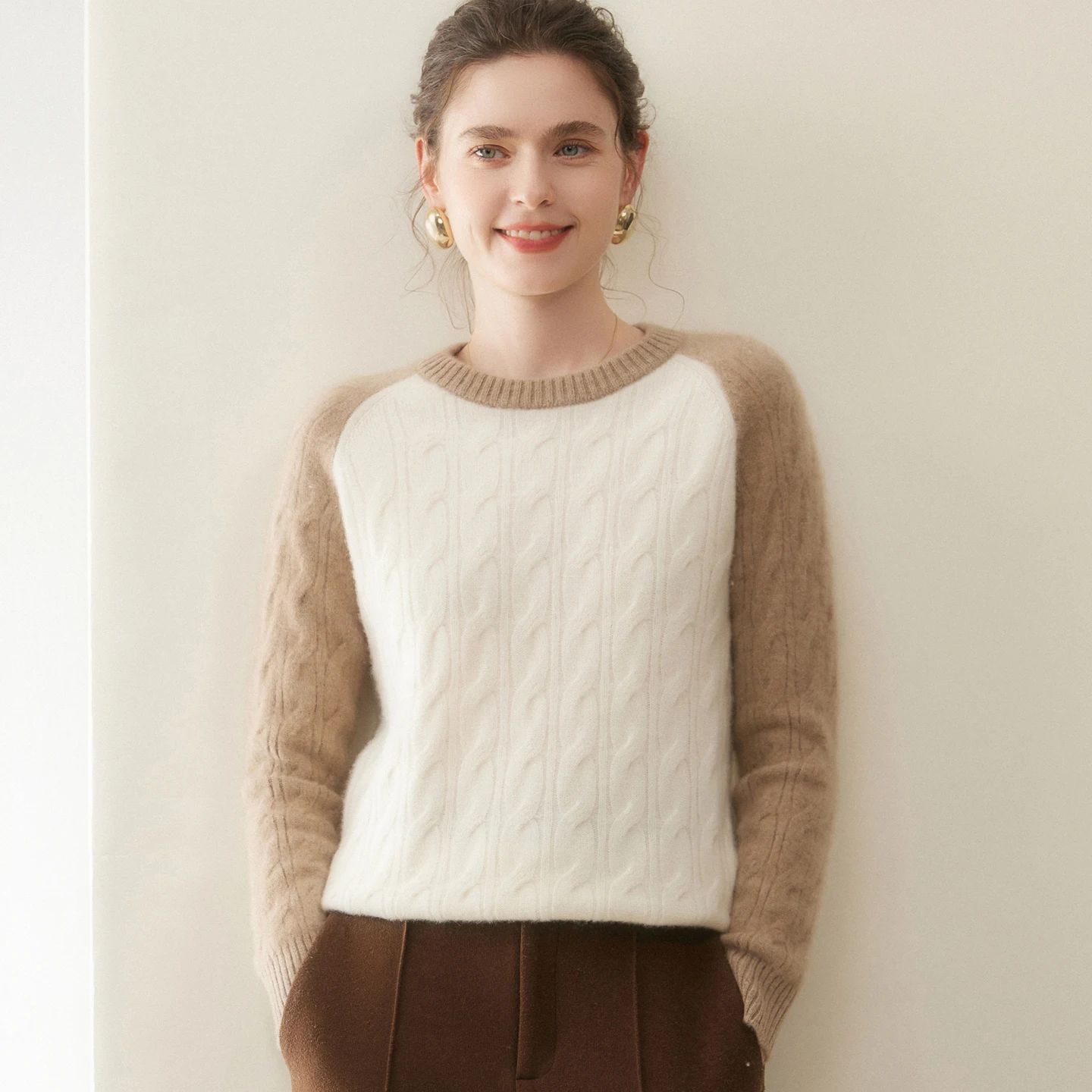 Women Pure Cashmere Sweater Twist Flower O-Neck Pullover Autumn Winter 100% Cashmere Knitwear Color Blocking Thick Knitting Tops - AliExpress Sweaters&Jumpers