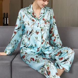 19MM 100% Mulberry Silk Pajama Set Women's Luxury Floral Cardigan Sleepwear with Long Sleeves & Pants Autumn Pajamas Loungewear - AliExpress Women's Sleep & Lounge