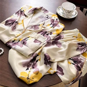 New high-quality silk pajamas, short sleeved pants set, home clothes printed - AliExpress Women's Sleep & Lounge
