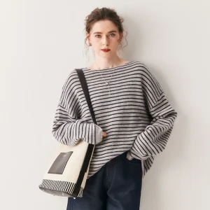 100% Cashmere Sweater Women's O-neck Striped  Pullovers Autumn Winter Loose Large Size Knitted New Trend Cashmere Clothes Top - AliExpress Sweaters&Jumpers