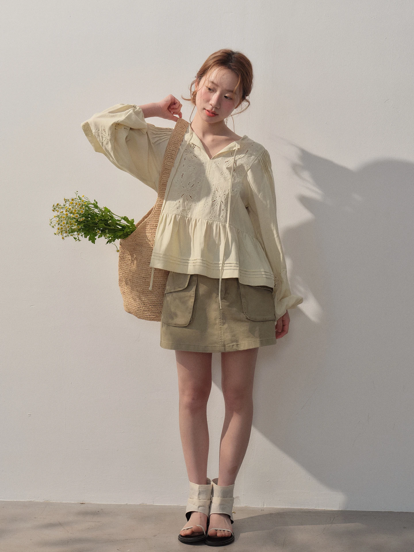 Sweet Retro Embroidered Hollow out Malted Yellow Loose irt Korean Sle Loose Fit Long Sve Collar Women's irt - AliExpress Shirts & Blouses