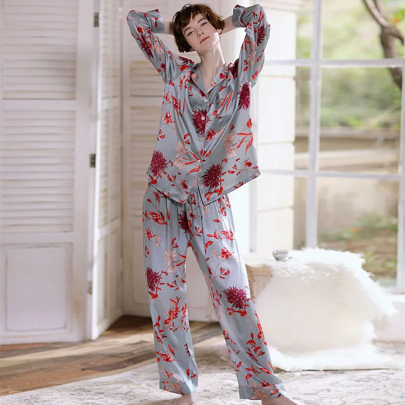 Women's 100% Mulberry Silk Pajamas Set Floral Print 2 Piece Sleepwear Pijamas Summer Spring Loungewear Casual Pajama Homewear PJ - AliExpress Women's Sleep & Lounge