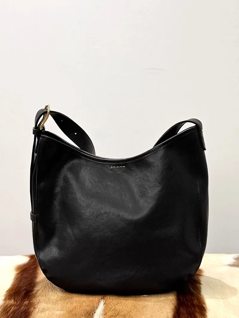 simple high quality handmade genuine leather women's black shoulder bag weekend shopping soft cow leather ladies' underarm bag - AliExpress Women's Handbags