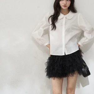 Flower7 Korean Sle Cotton Long Sve White irt Baby Doll Collar Loose Fit Women's Inner Wear Spring Season Faion - AliExpress Shirts & Blouses