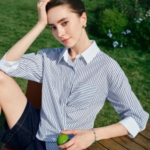 Navigare Pure Cotton Mid-Sleeve Women's Shirt Striped Commute Design Casual Style Spring New Arrival Casual Fashion Shirt - AliExpress Shirts & Blouses