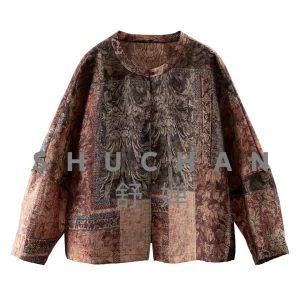 Luxury Floral Rhyme New Chinese Style with Silk Brocade Blended Printed Shirt Jacket Women's 32L3 - AliExpress Shirts & Blouses