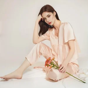 100% Silk Women Pajama Sleepwear Summer V Neck Cardigan Shirt Trousers and Shorts 3pcs Pajamas Set Button Pijama Homewear Suit - AliExpress Women's Sleep & Lounge