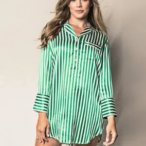 Striped 19MM 100% Mulberry Silk Long-sleeved Chemise Nightdress Women Short Nightshirt Lapel Sleep Dress Button Down Nightgown - AliExpress Women's Sleep & Lounge