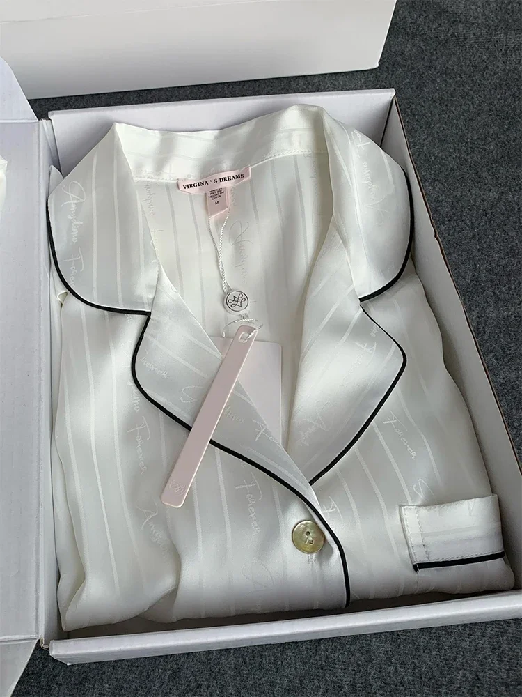 New couple pajamas high-end long sleeved and short sleeved silk home suit set - AliExpress Women's Sleep & Lounge