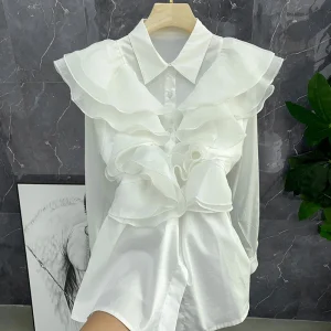Parisian Style White Shirt Tailored Fit Fine Cotton Bubble Sleeve  Collar Ladylike Commute Pure Color Regular Sleeve Length - AliExpress Shirts & Blouses