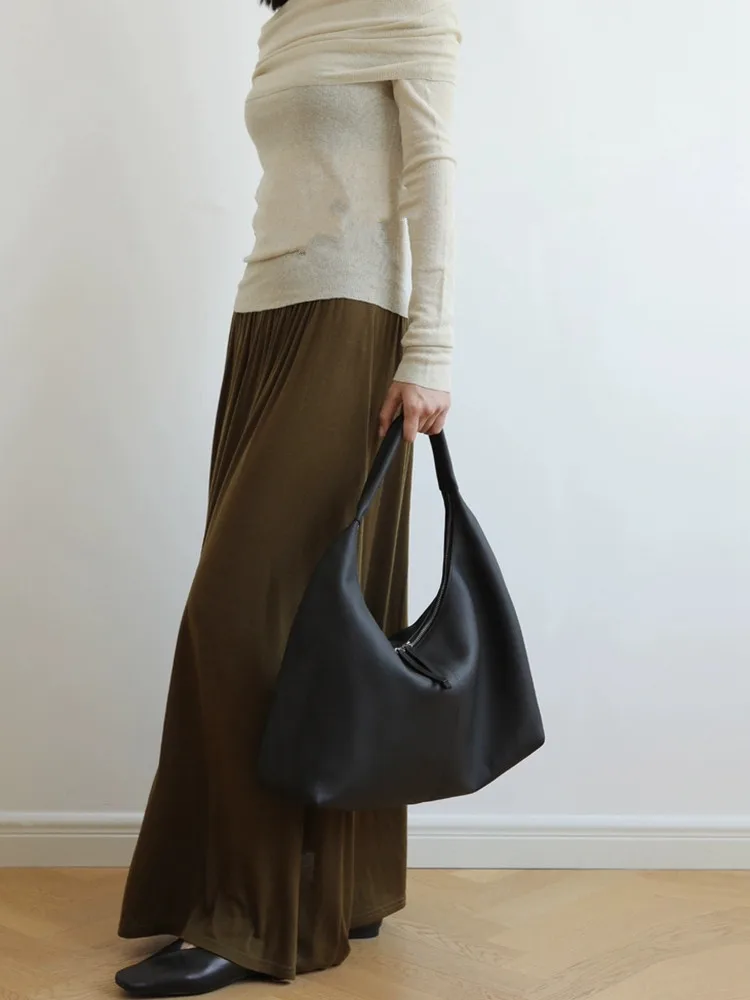 New Fashion Simple Women BagHandbag Big Genuine Leather All-match Real Leather Tote Underarm Shoulder Commuter Bag - AliExpress Women's Handbags