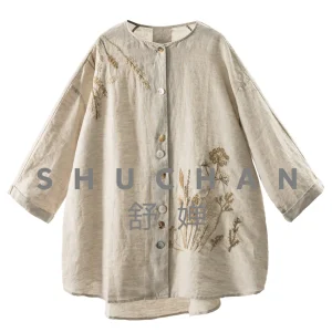 Linen Shirt Loose High Quality, Simple and Unhurried, Wheat Wave Embroidery European Standard Linen Loose Shirt Women 33G0 - AliExpress Shirts & Blouses
