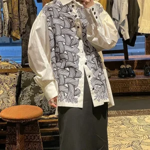 Loose Fit Cotton irt with Classic Rope Knot Print Long Sve 22ss Sle Men's And Women's Premium Quali irt - AliExpress Shirts & Blouses