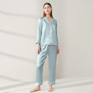 19MM Real Mulberry Silk Long Sleeve Long Pants Pajamas Set Spring Autumn Lapel Nightwear Solid Color Cardigan Pajama Loungewear - AliExpress Women's Sleep & Lounge