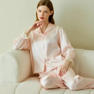French Romantic 100% Mulberry Silk Women's Long Sleeve Pants Pijama Set Solid Color Sexy Lace Pajamas Set Cardigan Homewear PJs - AliExpress Women's Sleep & Lounge