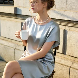 100% Mulberry Silk Short Sleeve Sleepshirt Women's Solid Minimalist Pajama Summer Loose Nightgown Loungewear Mini Lingerie Dress - AliExpress Women's Sleep & Lounge