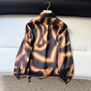 Summer French Retro Abstract Printed Satin Shirt with Flip Collar and Buckle, Loose Vacation Style, Long Sleeve Top for Women - AliExpress Shirts & Blouses