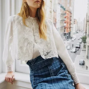 Designers Fake Two-Piece Lace Hooking Spring Summer New Arrival Elegant Lady Side Bowtie Women's Shirt French Style Loose Fit - AliExpress Shirts & Blouses