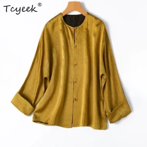 Tcyeek 100% Real Silk Womens Tops 2026 Spring Autumn New Chinese-style Two-sided Round Collar Shirts Woman Clothes Chemise Femme - AliExpress Shirts & Blouses