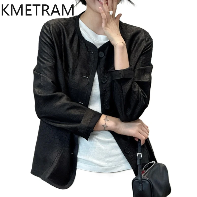 KMETRAM 100% Mulberry Silk Blouse for Woman Xiangyun Sha Black Coat Casual Loose Spring Tops 2026 Premium Women Clothes блузка - AliExpress Shirts & Blouses