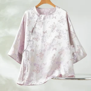 Winsleter-100%Real Silk Elegant Shirt, O Neck Butterfly Jacquard, Women Retro Temperament Loose Blouse, 2026 Summer New T66108CC - AliExpress Shirts & Blouses