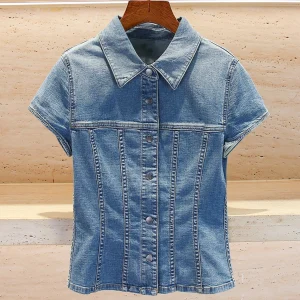 High-End Women's Denim irt Casual Waed Sle ort Sve Turn-down Collar Pure Color Commute Faion Regular Thin - AliExpress Shirts & Blouses