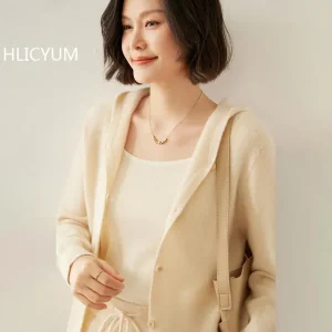 Women 100% Cashmere cardigans Sweater Solid Casual Warm Outerwear Knitwear Tops  Autumn Winter Women Clothing Hooded Blouse - AliExpress Sweaters&Jumpers