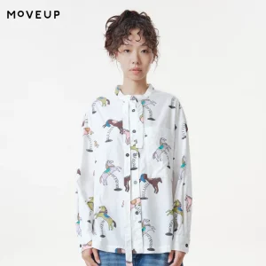 MOVEUP Women's Round Neck Button Down Shirt 2026 Autumn Cartoon Horse Print Loose Pure Cotton Long Sleeve Casual Shirt 3ELQ20425 - AliExpress Shirts & Blouses