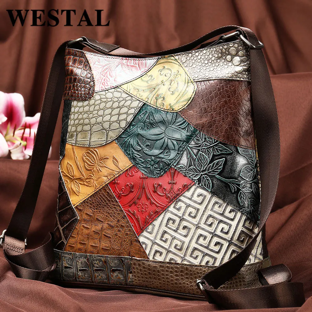Women's Ethnic Style Top-grain Cowhide Crossbody Bag High-quality Color-block Ladies' Shoulder Bag for Travel - AliExpress Women's Handbags