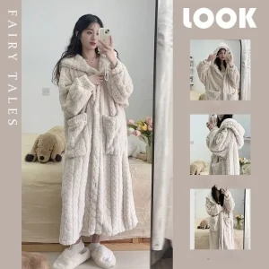 Women's Cute Long Flannel Nightgown Autumn Winter Coral Fleece Loungewear Sweet Korean Style Robe Outdoor Indoor Wear XL Size - AliExpress Women's Sleep & Lounge