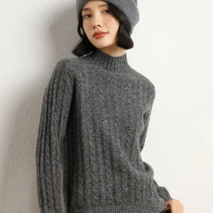 Women 100% Cashmere Sweater Mock Neck Thick Pullover Autumn Winter Twist Flower Knitwear Soft Graceful Regular Fit Clothing Tops - AliExpress Sweaters&Jumpers