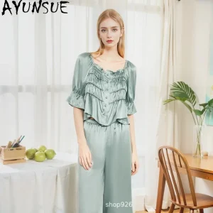 AYUNSUE 100% Silk Woman Pajama Sets French Nightwear for Woman Square Collar Sleepwear Womens Matching Sets High Quality Pijamas - AliExpress Women's Sleep & Lounge