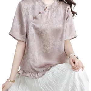 AYUNSUE 100% Natural Mulberry Silk Shirt Elegant Blouses for Women Summer Clothes Vintage Jacquard Womens Tops Blusas De Mujer - AliExpress Shirts & Blouses