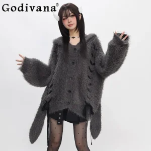 Plush Faux Mink Thick Sweater for Women Autumn and Winter Japanese Style Loose Knit Top Female Single Breasted Cardigan - AliExpress Sweaters&Jumpers