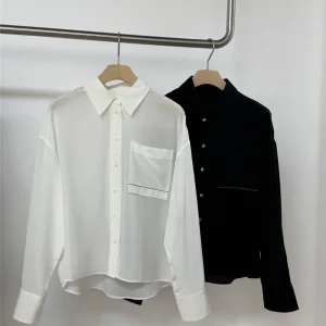 Women's Casual Shirt Silk Long-Sleeved Beaded Pockets Single-Breasted Blouse Top 2026 Spring Summer Arrival - AliExpress Shirts & Blouses