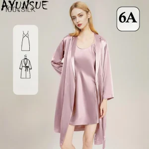 AYUNSUE 100% Real Mulberry Silk Robe & Gown Sets Women Spring Summer Pajama 19mm Silk Sexy Sleepwear Women's Home Clothes 파자마 - AliExpress Women's Sleep & Lounge