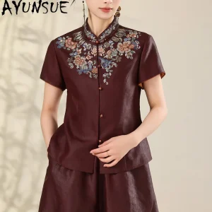 AYUNSUE 100% Mulberry Silk Shirts for Women Chinese Style Blouse Women Summer Exquisite Embroidered Women Tops 2026 Blusas Mujer - AliExpress Shirts & Blouses