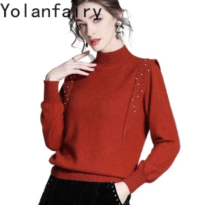 YOLANFAIRY High-end 89%Wool 11% Cashmere Sweater Woman Light Luxury High-neck Base Layer Long Sleeve Tops Wool Sweaters Pullover - AliExpress Sweaters&Jumpers