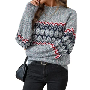 Chenier jacquard 2025 autumn and pullover  women's European and American cross-border casual long-sleeved knitted sweater top - AliExpress Sweaters&Jumpers