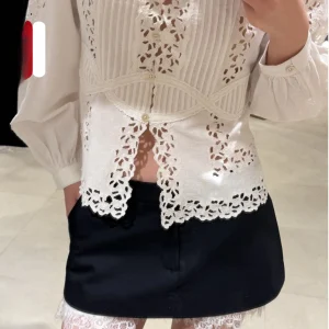 Elegant White Long Sleeve Embroidered Hollow Flower Waist-Cinching Cotton Shirt for Women Breathable Comfortable Spring 2026 - AliExpress Shirts & Blouses