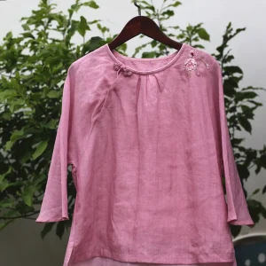 Retro Hand Embroidered Lightweight Cotton Blend Neline irt Vintage Sle Long Sve round Ne Casual Comfortable Fit - AliExpress Shirts & Blouses