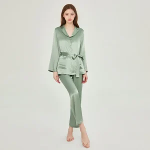 19 momme 100% Mulberry Silk Women's Kimono pajama set Diamond Button Down long sleeve trousers Pajamas 2 Piece elegant Nightwear - AliExpress Women's Sleep & Lounge