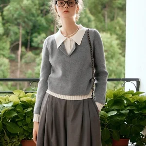 OLrain Women Fake Two-piece Sweaters 2026 Autumn Turn-down Collar Long Sleeve Pullovers Knitted Tops Women's Clothing N56QM89923 - AliExpress Sweaters&Jumpers
